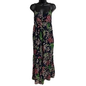 Webster Women Size 10 Maxi Dress blue Pink Floral Tropical Tier Sleeveless EUC
